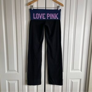RARE Y2K Victoria's Secret Foldover Yoga Flare Pants M 2000s Love Pink Logo VTG